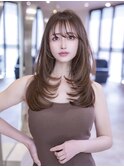 顔周りワンホンレイヤーカット/アッシュブラウン/グレージュ