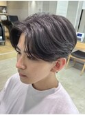刈り上げセンターパートニュアンスパーマシルバーメッシュ