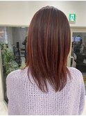 ミディアムヘアハイライトカラー白髪ぼかしレッドカラー