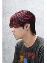 メンズオルズ 渋谷(MEN'S ALLZ)&nbsp;レッドハイライトカラーセンターパートウルフフェザーパーマ