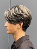 渋谷メンズハイライトカラー緩めスパイラルパーマメッシュカラー