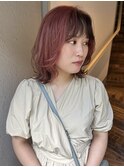 〈atsuno〉ピンクとブラウンのデザインウルフボブ