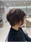 シャドウパーマショート髪質改善カラーオリーブベージュパーマ