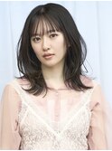 レイヤーミディアム/顔まわりレイヤー/くびれミディ/前髪あり