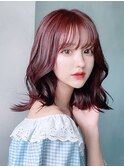 韓国風ピンクラベンダー_チェリーブラウンフェミニンロング_9284