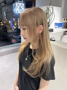 ファイブバイジエクト 堀江(FIVE by The Ect) シースルーバング×ミルクティーベージュ×レイヤーカット☆6