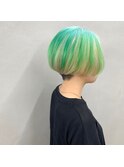 #ライムイエローグリーン×刈り上げショート