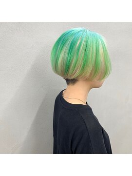 タグ(#tag) #ライムイエローグリーン×刈り上げショート