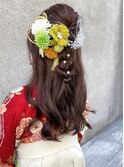 卒業式袴着付け　華やかふんわりハーフアップアレンジ　着物ヘア