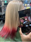 刀ミュ 後家兼光 ボルドー ベージュ グラデーション ブリーチ