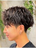 MEN’S HAIR/ブルーブラック/フェザーパーマ/ハイライト