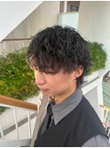 センターパート波巻きパーマニュアンスパーマ