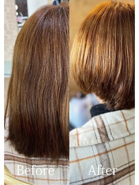 アークスヘアー オレンジアッシュ大人ショートボブ小顔ウルフカット丸みショート