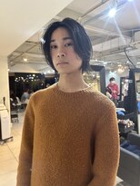 =メンズボブ/ダークアッシュ/ニュアンスパーマ／メンズウルフ
