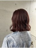 カシスブラウン暖色系カラーゆるふわウェーブ巻きボブヘア