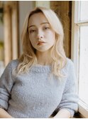 ロング顔まわりレイヤー前髪なし韓国ヘアレイヤーカットブリーチ