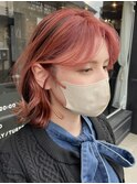 ピンクベージュ丸みショートボブマッシュショートくびれショート
