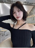韓国ボブハッシュカットレイヤーカットグレージュブリーチ無し