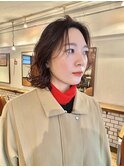 ミディアムウェーブ　ミディアムパーマ　ハンサムボブ