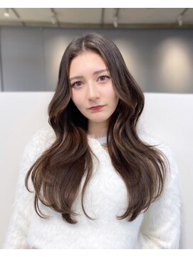 ノク 渋谷(nok) ロングレイヤーグレージュ_美髪ピンクブラウン切りっぱなしボブ