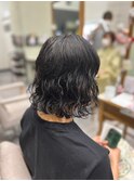 簡単お手入れパーマ ミディアムボブ 髪質改善トリートメント