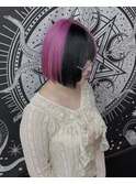ピンク×ブラック／デザインカラー／ボブカット