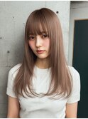 ロングレイヤー 前髪カット ミルクティーベージュ 20代 髪質改善