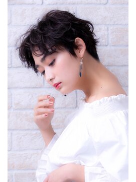 ヘアーアートシフォン 池袋西口店(Hair art chiffon) 3Ｄカラーオリーブアッシュ似合わせカット黒髪エッジショート