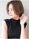 大人かわいい前髪 ココアブラウン フリンジウェーブ 薄めバング