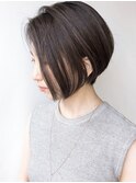 【モリオ原宿】黒髪ハイライト　ショートボブ　前髪なし