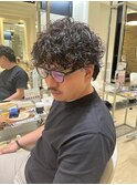 ブルーブラック × プードルパーマ/20代30代40代