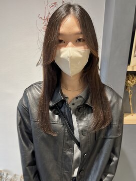 ラミエバイメルト 下北沢(lamie by melt) 村上/顔まわりレイヤーロングぷつっとカットラテブラウン前髪