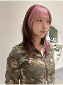 【廣川】シャギーウルフ/アシンメトリー/ブロックカラー/ピンク