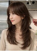前髪カット韓国ヘアロング顔周りレイヤー_F21503