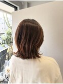 春らしいオレンジベージュに外ハネレイヤー◎