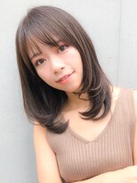 毛先パーマ デザインカラー ローライト 厚めバング ふわミディ