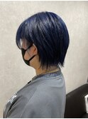 ショートウルフケアブリーチダブルネイビーブルーカラー