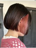 ダブルカラーショートボブインナーカラーハイライトケアブリーチ