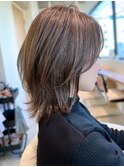 ミディアムレイヤー白髪ぼかしハイライト髪質改善メイキー本厚木