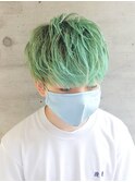 無造作ミントプラチナアッシュマッシュショート
