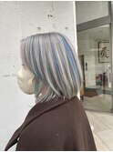 ホワイトシルバー×水色