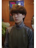 マッシュウルフ波巻きスパイラルパーマメンズパーマ眉毛カット