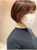 *滝田*インナーカラーピンク小顔丸みショートボブ20代30代40代