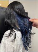 2254外国人風カラー黒髪インナーカラーこなれヘアインディゴ