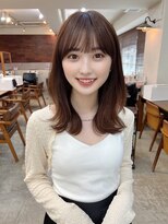 ガーデン 渋谷(GARDEN)&nbsp;黒髪ボブルフネビージュワンレンくびレイヤーミディアムヘア