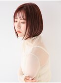 丸みボブ/ピンクブラウン/切りっぱなし/ワンカール/大人可愛い