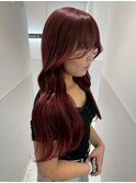 顔周りレイヤーカット/カシスレッド/韓国ヘア/ブリーチ/名駅