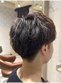 大人男性ナチュラルパーマビジカジ清潔感アッシュブラック