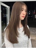 顔まわりカットロングレイヤーカットブリーチなしベージュ