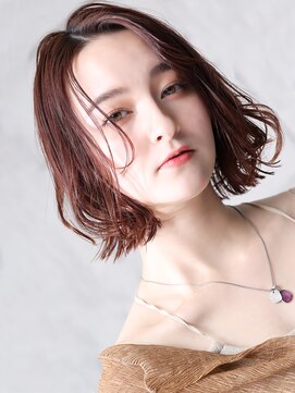 無垢(muku) 大人可愛い小顔美髪ツヤ髪センター分けボブピンクブラウンA2